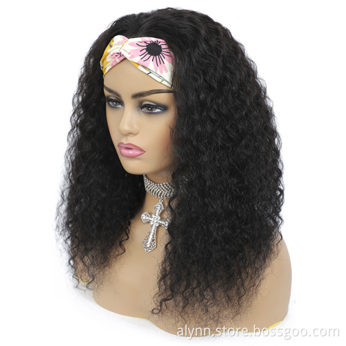 Deep Curly Wig Hot Sell Curly Headband Wig Gluless Wigs Real Hair Wigs For Women